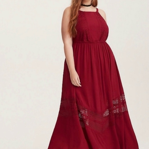 torrid Dresses & Skirts - Torrid Burgundy Lace Maxi Dress Size 3 (3X) Wine Red Formal Evening Boho